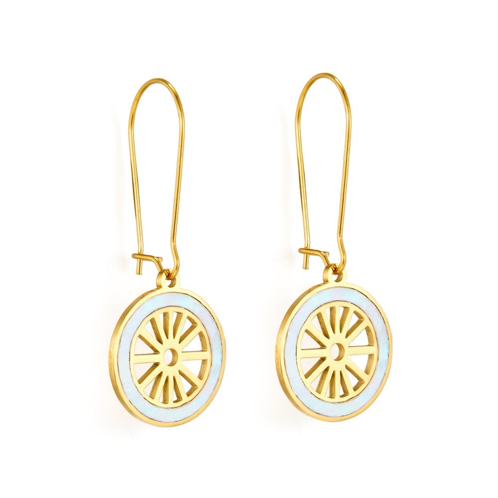 Fashion Stainless Steel Wheel with White Shell Earrings asonjewelry